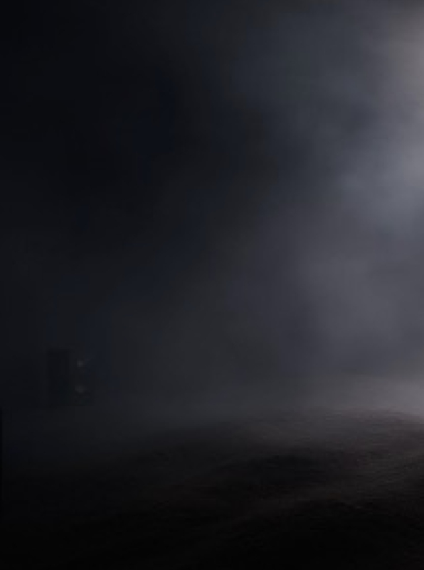 Fig. 3 & 4 : Athina Masoura, ImMERsion, 2018. Sable, brouillard artificiel, système audio 5.1, algues, huîtres, ambiance sonore : Lambros Taklis. Dimensions variables. Photo : modélisation de l’artiste © 2018 Athina Masoura