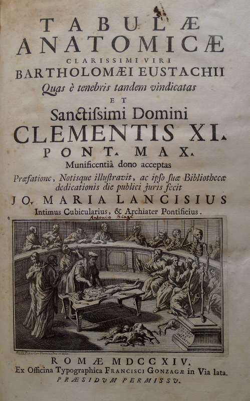 Fig. 1. Page de titre des Tabulae Anatomicae d’Eustache, Rome, 1714 (collection particulière)