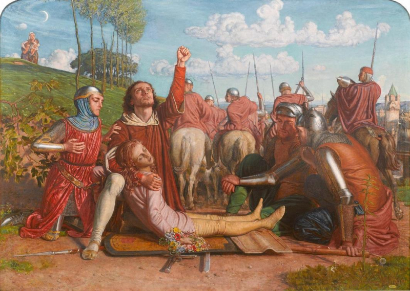 Fig. 1 – William Holman Hunt, Rienzi vowing to obtain justice for the death of his young brother, slain in a skirmish between the Colonna and the Orsini factions, 1848-1849, huile sur toile